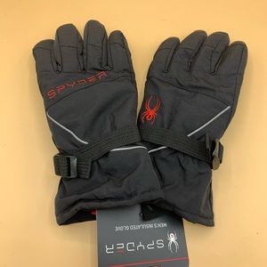 New Spyder Men’s Black Logo Insulated Ski Winter Snow Gloves Size S/M